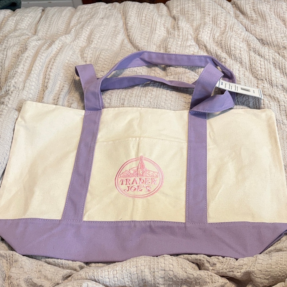 Cream and Lavender Canvas Tote Bag TJs